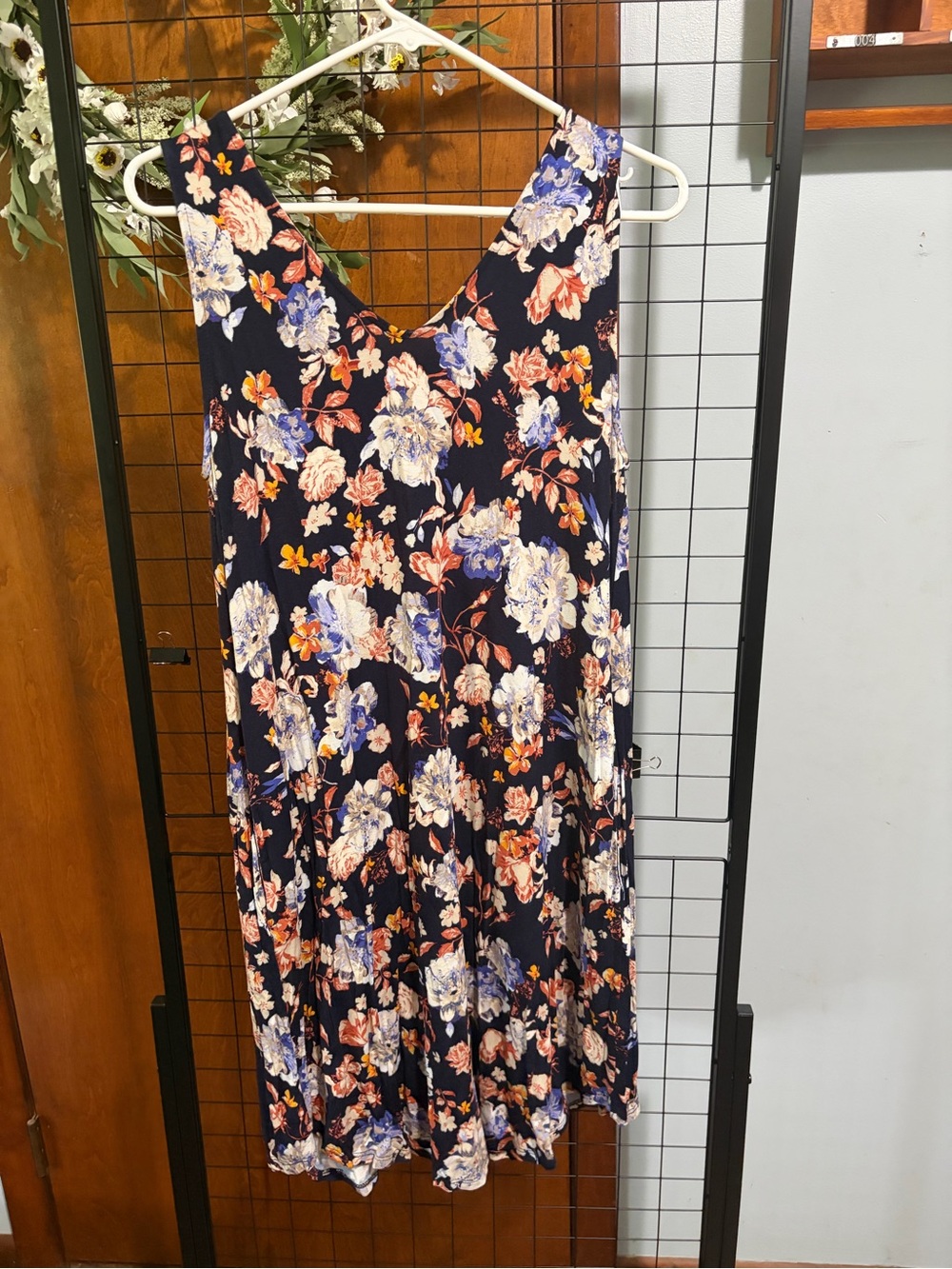 Maurices Navy Floral Sleeveless Dress with Cream and Rust Accents